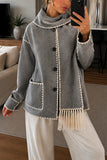 Contrast Trim Fringe Hem Cape Coat