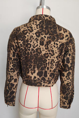 Leopard Print Crop Denim Jacket