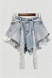 Pearl Belt Ruffle Denim Shorts