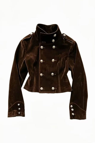 Double-Breasted Mock Neck Crop Jacket