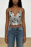 Chain-Link Polka Dot Cowl Crop Top