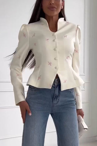 Bee Motif Puff Sleeve Blazer