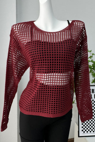 Long-Sleeve Crochet Knit Top