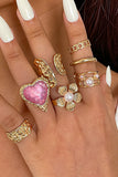 Mixed Metal Floral and Heart Ring Set