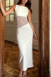 Sleeveless Lace Panel Midi Dress
