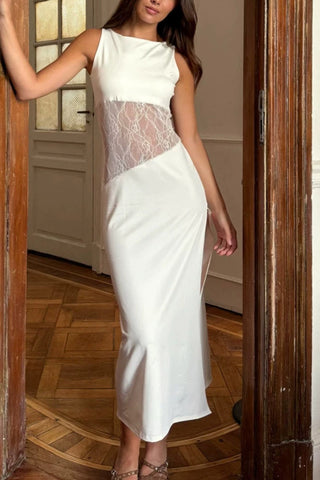 Sleeveless Lace Panel Midi Dress