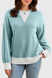 Textured V-Neck Color Block Sweatshirt