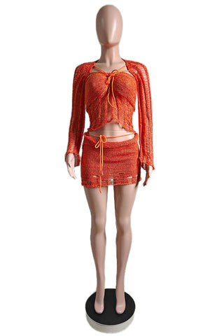 Strappy Crochet Skirt Set