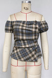 Plaid Off-Shoulder Button-Front Blouse