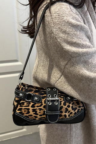 Leopard Print Buckle Strap Shoulder Bag