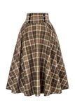 Plaid High-Waist Button Midi Skirt