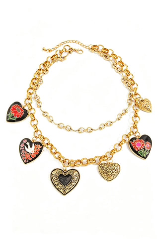 Enamel Heart Charm Layered Necklace
