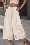 Lace Insert Drawstring Wide-Leg Casual Pants
