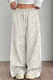 Leopard Print Side Stripe Drawstring Casual Pants