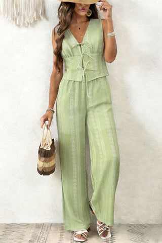 Lace-Up Sleeveless Wide-Leg Set