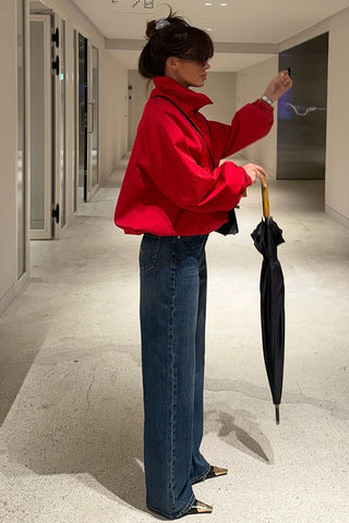 Stand-Collar Puff Sleeve Jacket