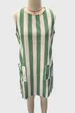 Pocketed Sleeveless Striped Mini Dress
