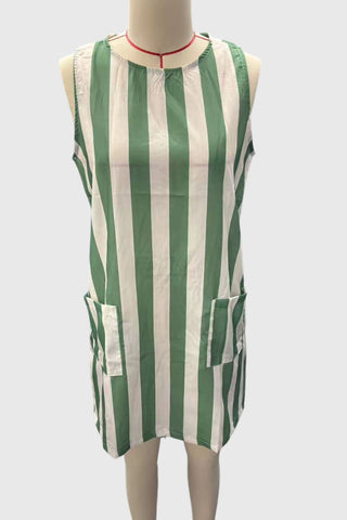 Pocketed Sleeveless Striped Mini Dress