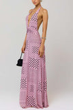 Polka Dot Halter V-Neck Maxi Dress