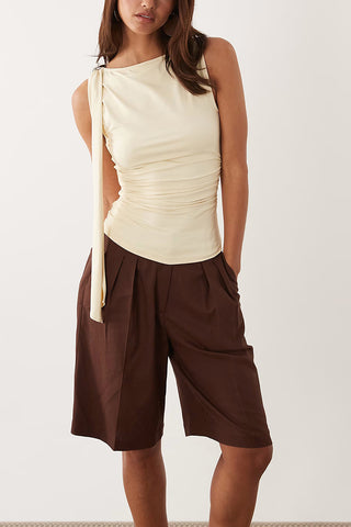 Asymmetrical Shoulder Ruched Top