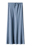 Satin Drawstring Waist Slip Midi Skirt