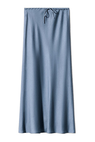 Satin Drawstring Waist Slip Midi Skirt