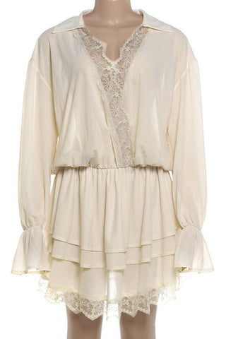 Sheer Lace V-Neck Ruffle Mini Dress