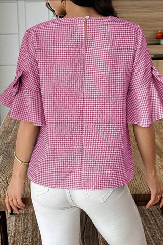 Ruffle-Sleeve Gingham Tee