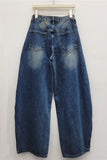 High-Waist Button-Front Barrel Jeans