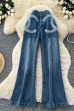 Patterned High-Waist Wide-Leg Straight Jeans