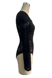 Sheer Floral Lace Square Neck Long Sleeve Bodysuit
