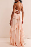 Ruffle Tiered Halter Maxi Casual Dress