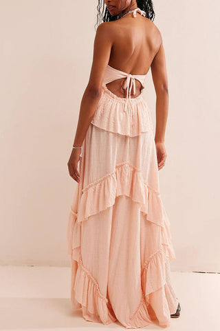 Ruffle Tiered Halter Maxi Casual Dress