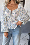 Floral Sweetheart Neck Smocked Blouse