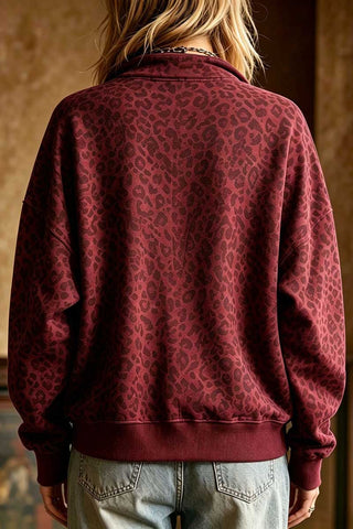 Leopard Print Half-Zip Pullover Sweatshirt