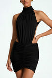 Halter Cutout Ruched Mini Dress