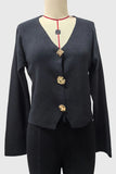 V-Neck Metallic Button Long Sleeve Cardigan