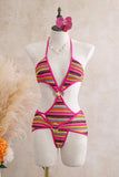 Striped Ring Cutout Halter Swimsuit