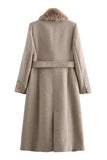 Faux Fur Collar Tie-Waist Midi Coat