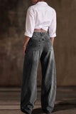 High-Waist Button Detail Barrel Jeans
