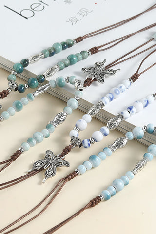 Butterfly Charm Beaded Tassel Necklace