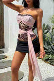 Draped Knot Sheer Overlay Leopard Tank Top