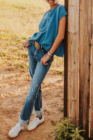 Floral Print Lettuce Trim Long Sleeve Mesh Top