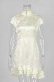 High-Neck Ruffle Hem Mini Dress