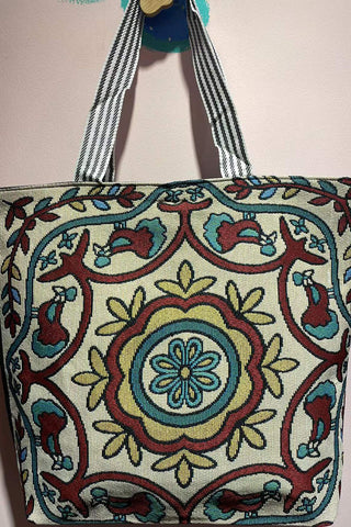 Floral Striped Handle Tote Bag