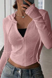 Ribbed Zip-Front Hooded Crop Hoodie