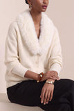 Faux Fur Collar Button-Front Knit Cardigan