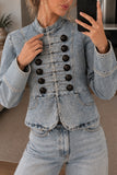 Double-Breasted Mock Neck Cropped Jacket