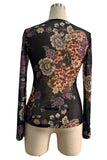 Sheer Floral Print Button-Front Blouse