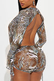 Animal Print Cowl Neck Shorts Set
